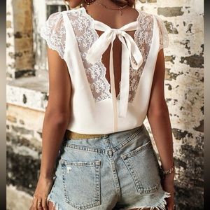 Contrast Lace Tie Back Blouse